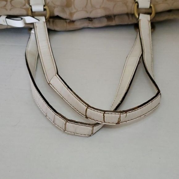 12CM COACH SHOULDER TOTE BAG KHAKI IVORY SIGNATURE JACQUARD HANDBAG PURSE WOMENS - Picture 11 of 13